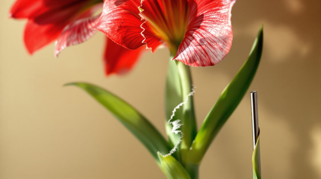 ontdek de perfecte steunstok die voorkomt dat je amaryllis stengels afbreken. houd je bloemen stevig en mooi met deze handige oplossing!
