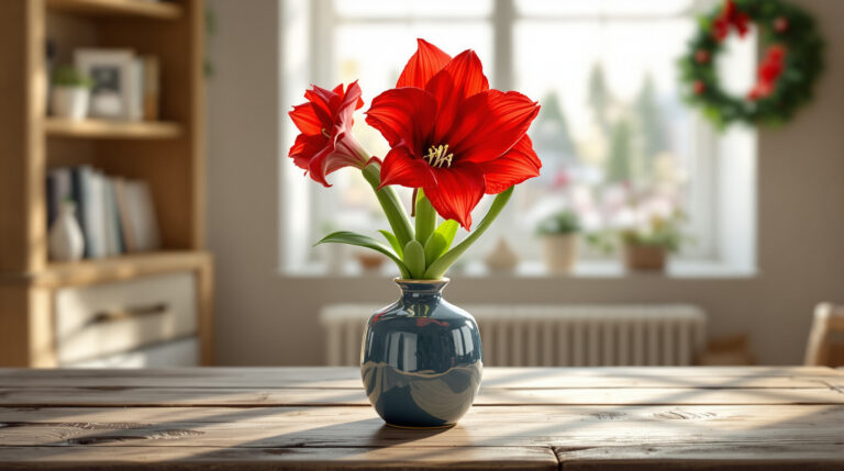 leer hoe je de stengel van een amaryllis correct afsnijdt voor kerst, zodat de bloem stevig blijft staan en niet omvalt.