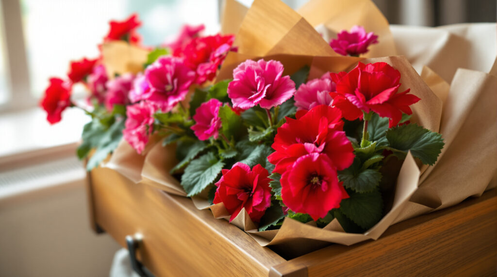 geraniums wegdoen? wacht! met deze slimme krant-truc overwinteren ze gewoon in je lade. houd je planten gezond en bespaar geld.