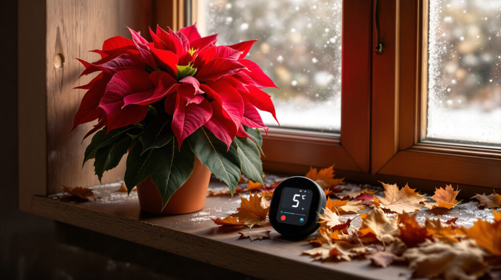 ontdek direct de temperatuur van je vensterbank met onze kerstster en vallende bladeren. houd je huis gezellig en warm deze winter!