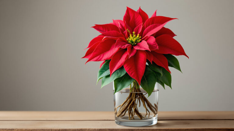 geef je kerstster water met de dompel-methode om bladval te voorkomen en je plant gezond te houden tijdens de feestdagen.
