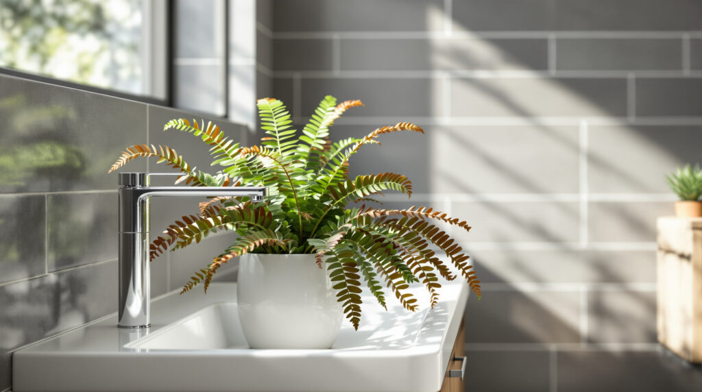 ontdek waarom je krulvaren met bruine bladranden direct in de badkamer moet zetten voor een gezonde, groene plant en optimale groei.
