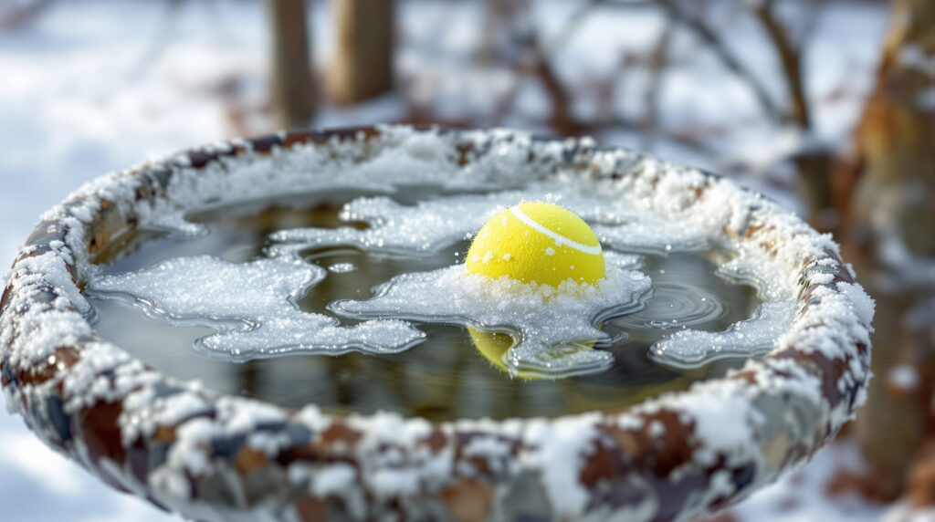 ontdek waarom de truc met de tennisbal niet altijd werkt om vogel drinkbakken ijsvrij te houden en leer effectieve methoden om uw vogeldrinkbak vorstvrij te houden tijdens de winter.